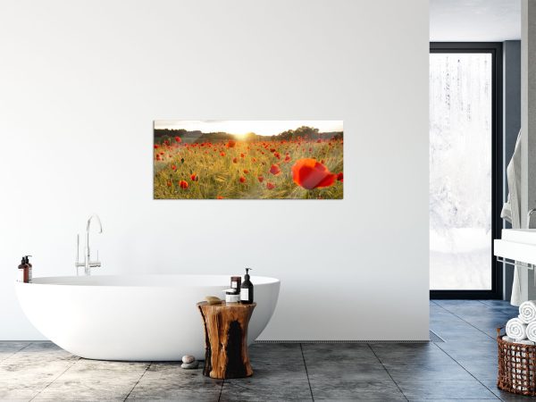 Mohnfeld bei Sonnenuntergang, Glasbild Panorama Rabatt – Bild 4